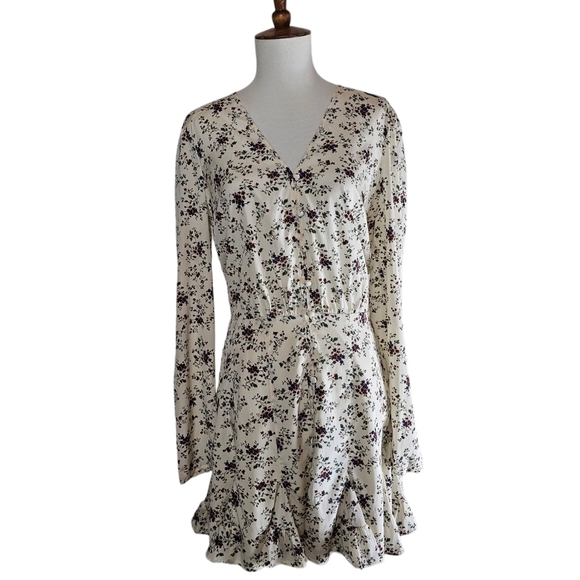 Veronica Beard Riggins Floral Silk Crepe Flounce Mini Dress Beige 4 NWT - Picture 2 of 10